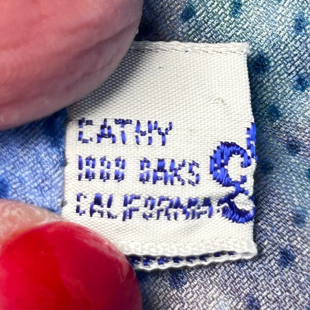 Cathy‎ 1000 Oaks California Vintage Blue Floral Sheer Oblong Neck Scarf USA